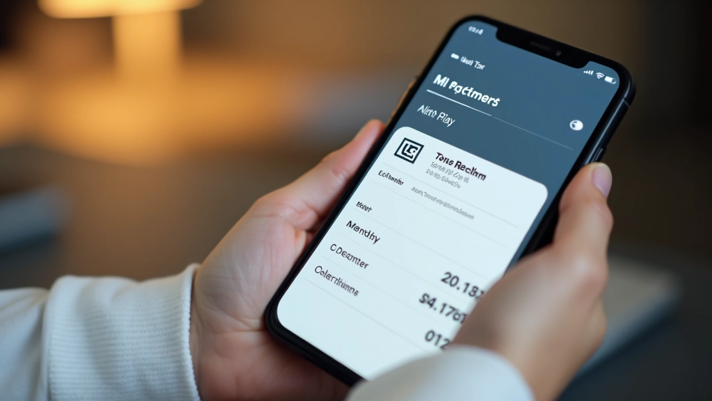 Mobilní telefon zobrazující aplikaci pro placení daní s automatickou měsíční platbou